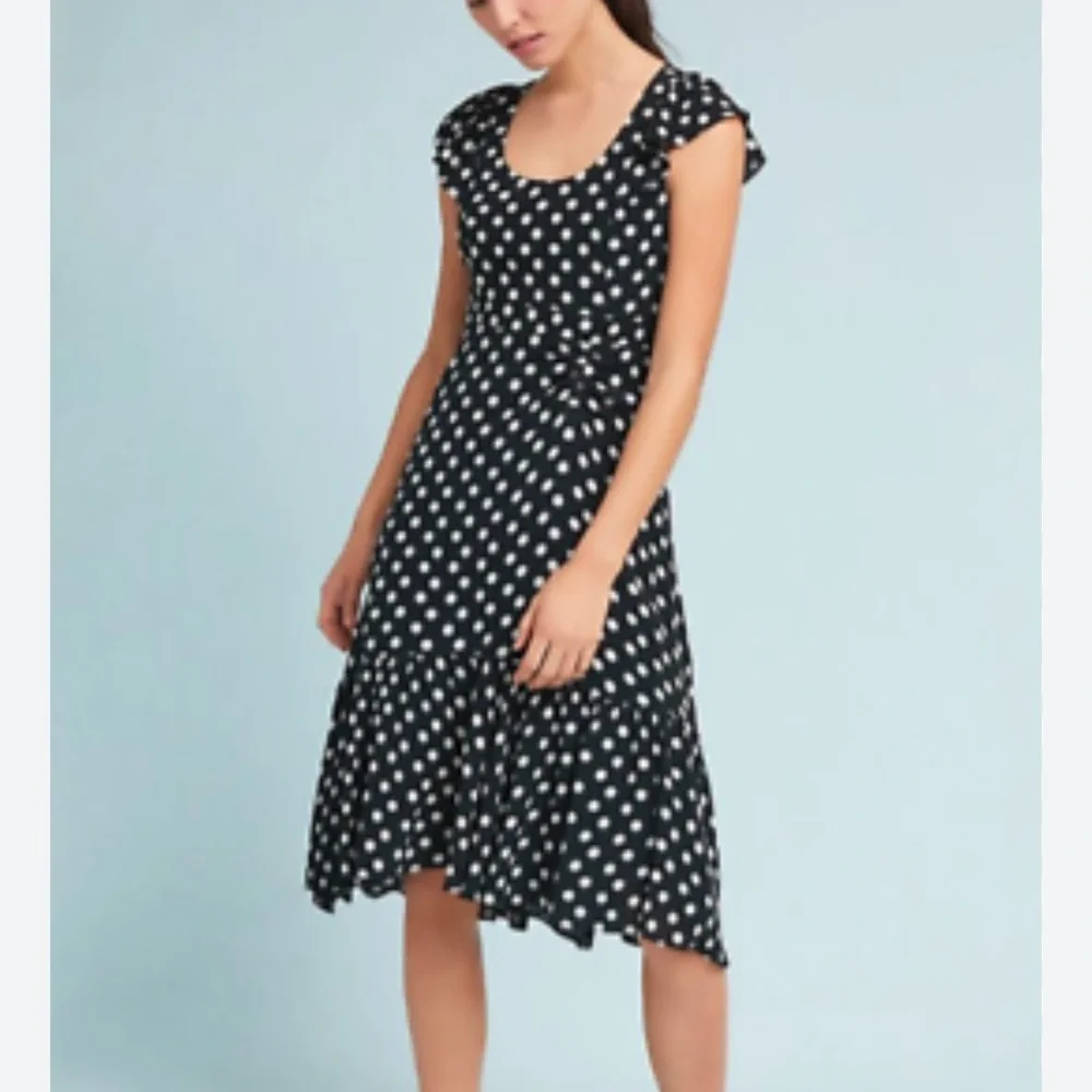 SOLD Maeve Anthropologie Gathered Tulip Polka Dot Dress 10P - Picture 1 of 10